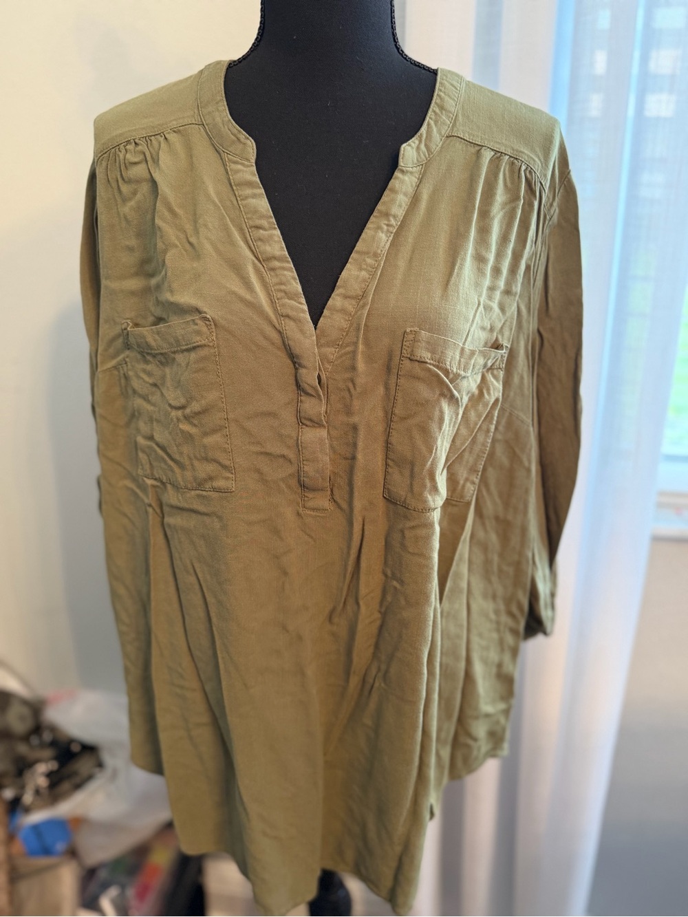 Torrid Harper Olive V-Neck Tunic with Front Pockets